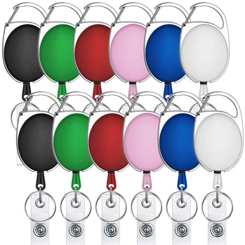 selizo 12 Packs Retractable ID Badge Card Holder Carabiner Badge Reel with Belt Clip and Key Ring, Assorted Colors - Image 1